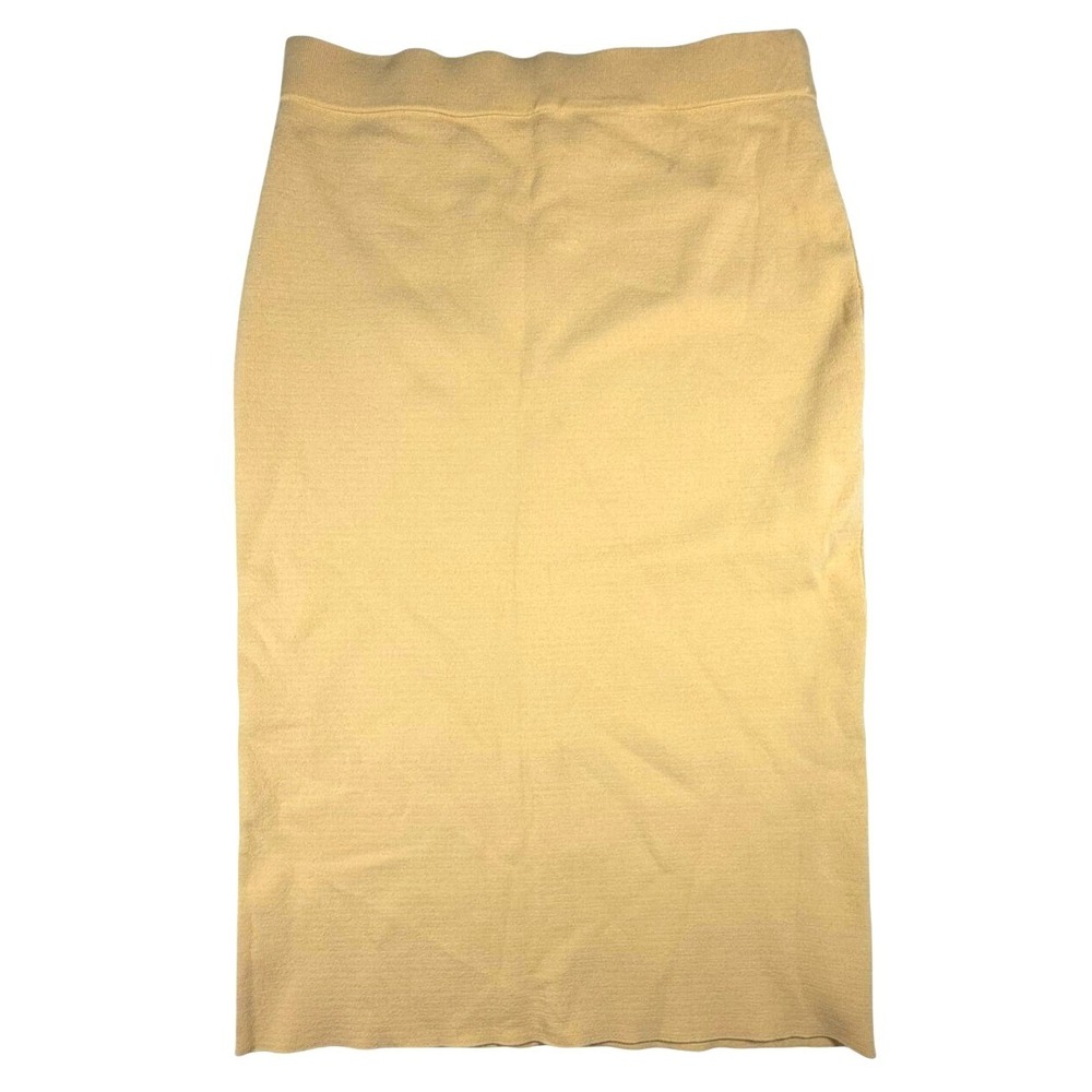 House of Harlow 1960 Skirt Women Medium Yellow Knit Midi Back Slit Stretch